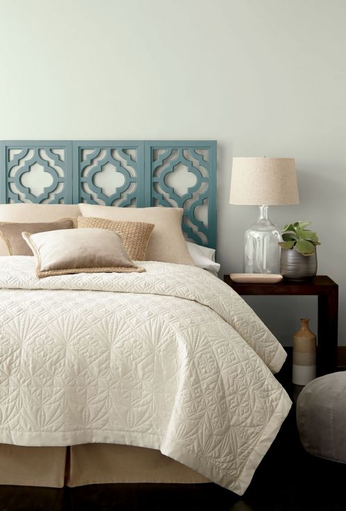 Behr-In-the-MOment-a-blue-green-gray-paint-colour-on-a-painted-bedroom-headboard.-Kylie-M-Interiors-blog.-Photo-via-Behr.